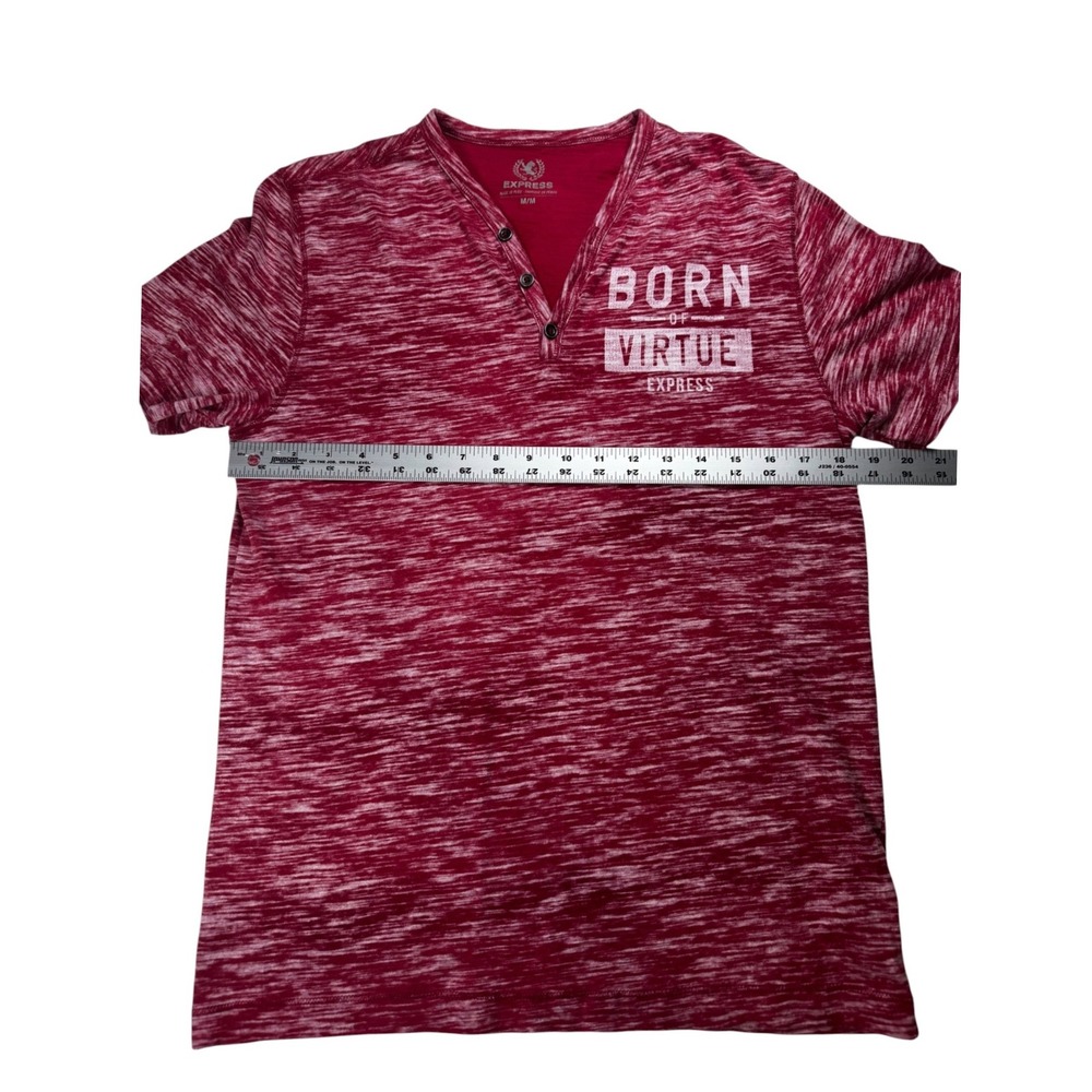 Express Born of Virtue Red Space Dye Henley T-Shirt Men's Medium Graphic Tee - Picture 4 of 6